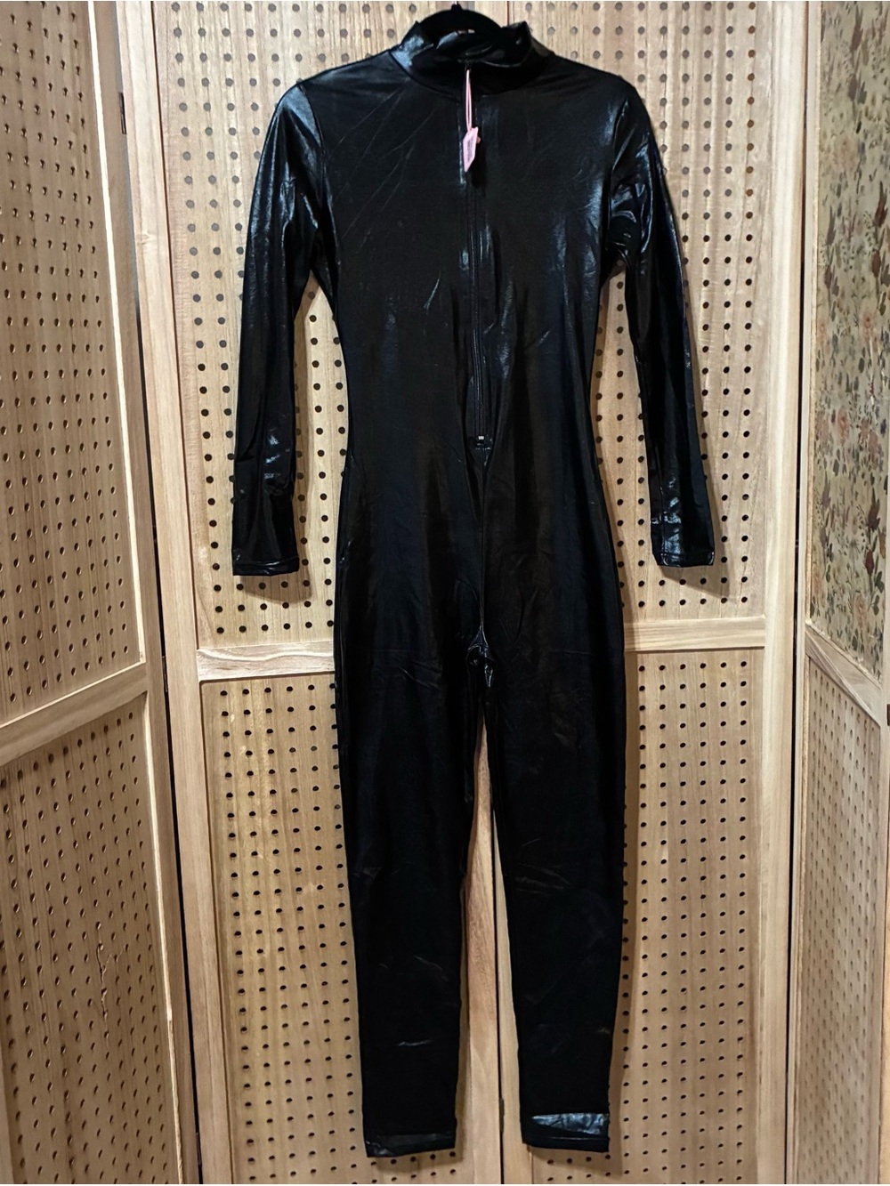 Maxim Black Shiny Zip-Front One-Piece Cat Suit M/L